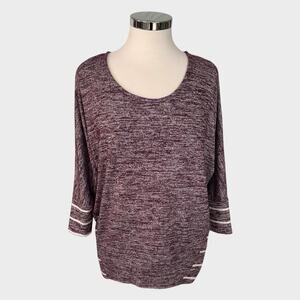 Market & Spruce Small Red Heather Stipr 3/4 Sleeve Pullover Shirt